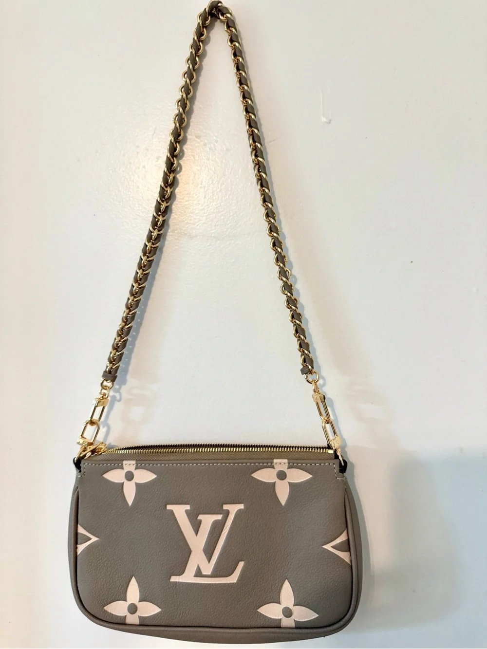 Louis Vuitton Taupe and Cream Mini Shoulder Bag with Gold Chain
